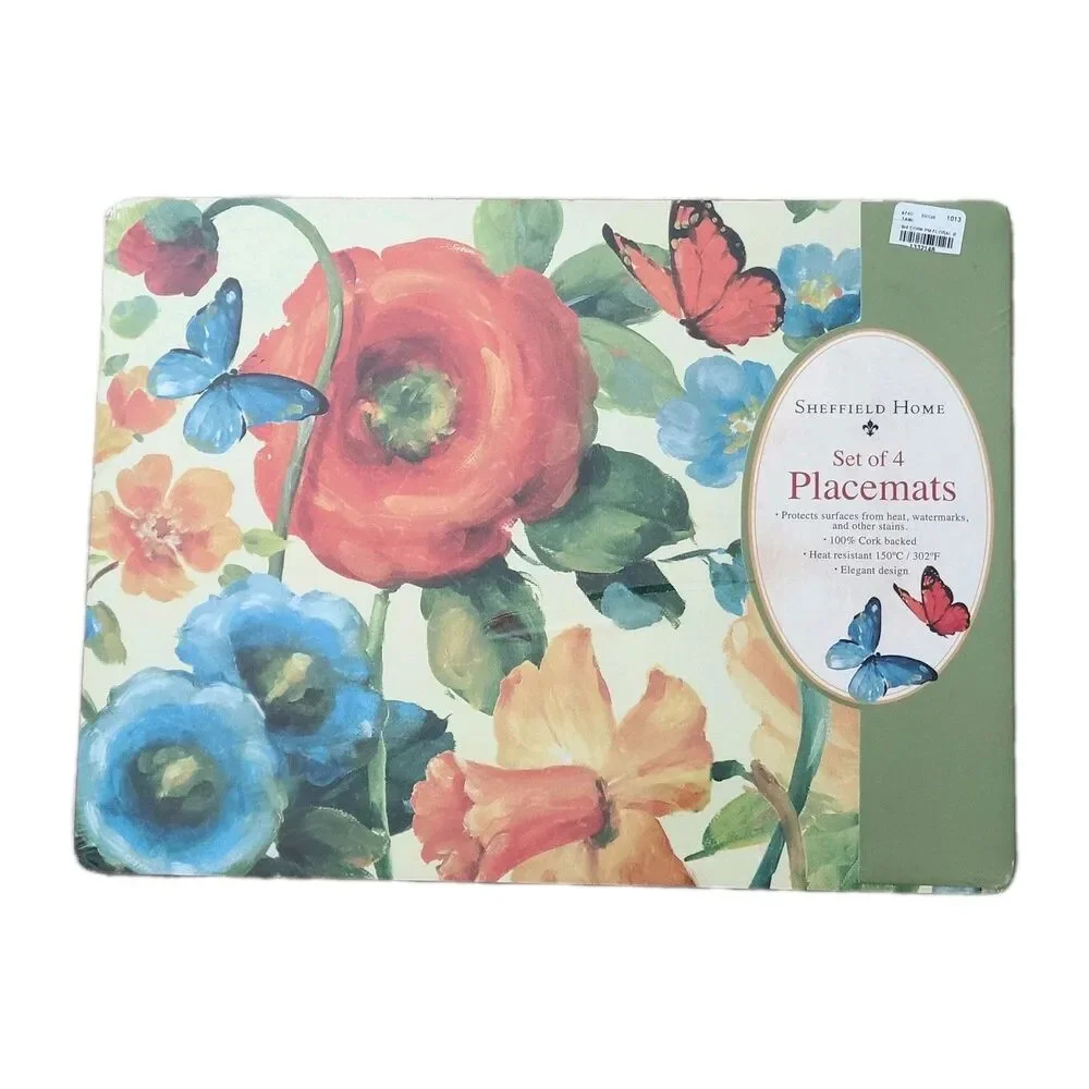Sheffield Home Set (4) Floral Cork Backed Placemats Wild Apple 16